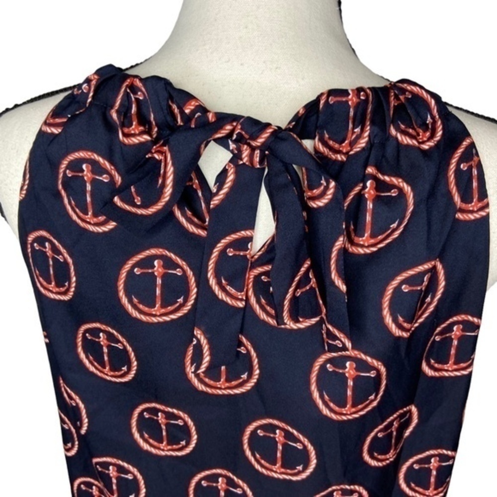 Outback Red Top Nautical Anchor Print Keyhole‎ Tie Neck Sleeveless Blouse Size S - Picture 8 of 13